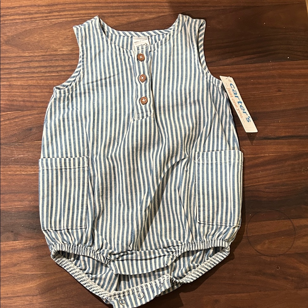 Carter's Baby Boys' Striped Chambray Bubble Romper - Blue 12M